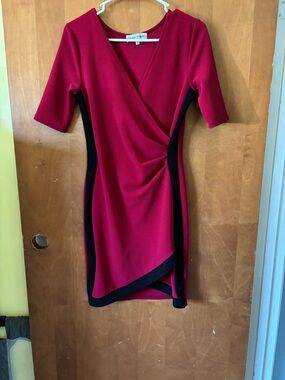 Almost Famous Red and Black Asymmetrical Wrap Dress